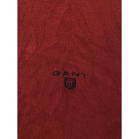 GANT 1/4 Zip Pullover Sweater Bright Red Cotton Size XL Leather Zip Mock Neck - Picture 3 of 11